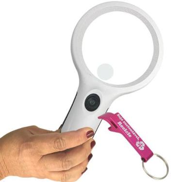 Imagem de Lente de Aumento Lupa de Mão Com Luz 8 LEDs 1 LED UV + Chaveiro CBRN09