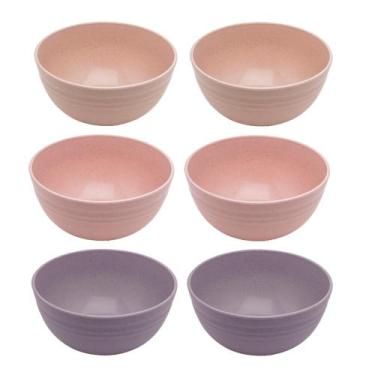 Imagem de Jogo 6 Bowl de Bambu Ecológico Resistente Não Quebra Bege Lines Tigela