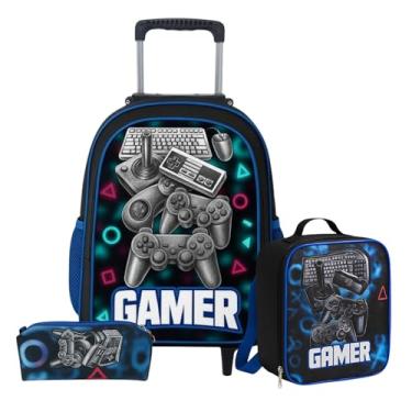 Imagem de Kit Mochila de Rodinha Escolar Masculino Infantil Menino + Lancheira + Estojo Grande Gamer