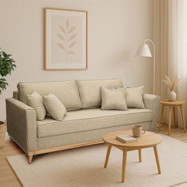 Imagem de Sofá Namoradeira 2 Lugares Base de Madeira Linho Premium Moderno Minim