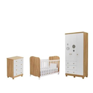 Imagem de Quarto Completo Bebe Moveis Peroba Dorabelly boluli 3pt MDF, Branco Am