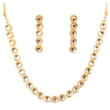 Imagem de Touchstone Conjunto de colar de joias de designer de casamento colorido de cristal de strass indiano Bollywood intrincadamente trabalhado em tom dourado e prateado para mulheres., Strass