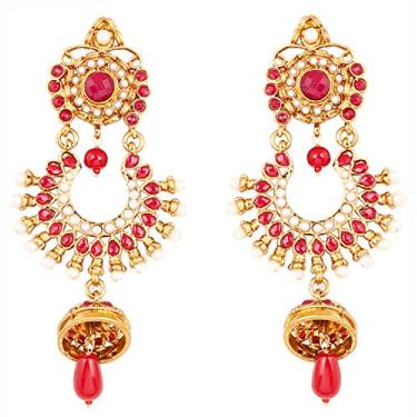 Imagem de Brincos de joias de casamento Jhumki mágicos Touchstone indiano Bollywood em tom de ouro antigo para mulheres