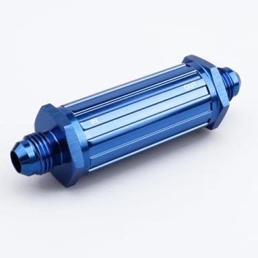 Imagem de Filtro de combustível de entrada de tarugo de alumínio azul AN6 AC, In/Out -6 AN, elemento de inserção de bronze de 150 mícrons, adaptador de ajuste de filtro de combustível integral, comprimento total 92,68 mm