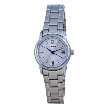 Imagem de Casio LTP-V002D-7B3 Relógio feminino padrão de aço inoxidável com mostrador prateado, Movimento de quartzo
