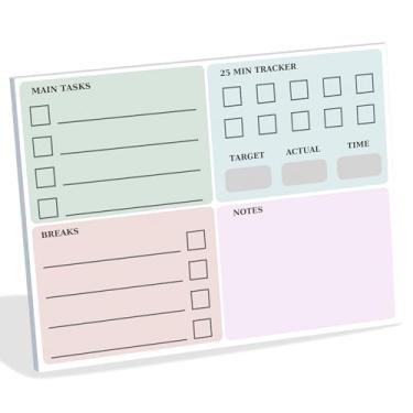 Imagem de Pomodoro Planner Sticky To Do List | Bloco de notas de planejamento de metas de produtividade de 20 x 15 cm | Ferramentas de gerenciamento de tempo, produtos de organização de TDAH para trabalho e