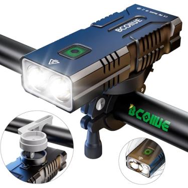 Imagem de BCOIIUE Farol de bicicleta, luz de bicicleta super brilhante de 10.000 lúmens, 8 modos, luzes de bicicleta de saída contínua de alto lúmen recarregáveis, compatíveis com suporte Garmin (saída contínua