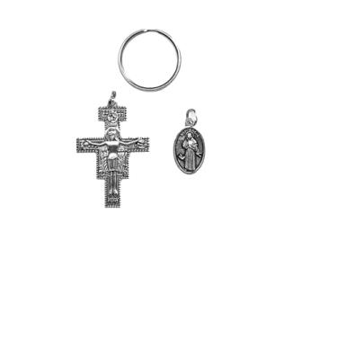 Imagem de Desiderata Gallery Presente religioso prateado crucifixo cruz de São Francisco San Damiano chaveiro intercambiável., One Size, Prata, Sem Pedra Preciosa