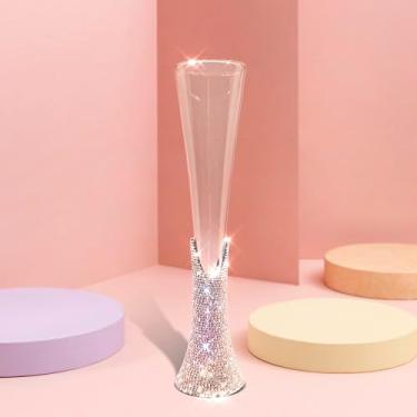 Imagem de TISHAA Conjunto de taças de champanhe com strass brilhante – Vidro de cristal elegante com diamantes artificiais – Capacidade de 150 ml, perfeito para casamentos, aniversários, Natal (Taça de