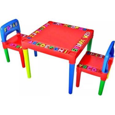 Imagem de Mesa Infantil Plástico Mesinha Educativa Didática 2 Cadeiras - VERMELH