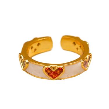 Imagem de Anel de coração de cristal coração coração coração ajustável banda aberta zircônia cúbica noivado casamento aliança para dedo para mulheres joias delicadas, Adjustable, Cobre, Sem pedra preciosa