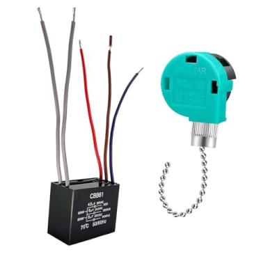 Imagem de Ｂｅｓｇａ Interruptor de ventilador de teto com 3 velocidades, 5 fios, luz de gabinete CBB61, capacitor de substituição, cabo de corrente resistente, acessórios, Corrente de Prata