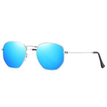 Imagem de Óculos De Sol Clássico Retro Hexágono Metal Frame Com Proteção Uv400 Azul