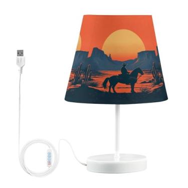 Imagem de Joisal Candeeiros de leitura do pôr do sol do deserto cowboy para mesa de cabeceira com abajur de linho para mesa, luz de leitura para cama