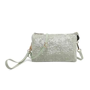 Imagem de JEN & CO. Bolsa tiracolo feminina Riley, bolsa clutch com alça de ombro removível e ajustável, couro vegano, Lantejoula verde claro