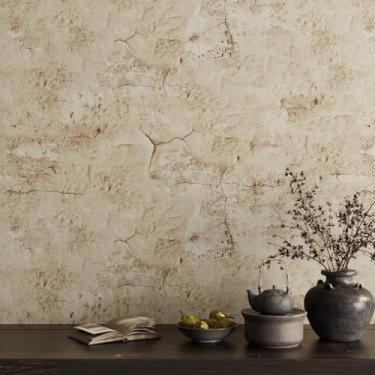 Imagem de VaryPaper Papel de parede de concreto rachado caramelo de 81,3 cm x 299,7 cm, papel de parede envelhecido para lavagem de limão descasque e cole papel de contato autoadesivo à prova d'água para