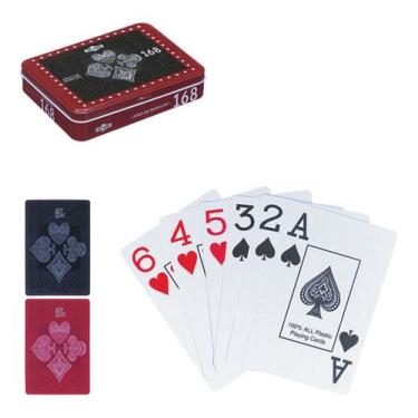 Imagem de 02 Jogos Cartas Baralho Plástico Estojo Lata Tranca Buraco - Art Brink