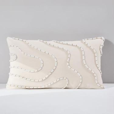 Imagem de Lush Decor Yara Capa de almofada decorativa de veludo individual 35,5 cm L x 61 cm C Creme - 35,5 x 61 cm - Almofadas texturizadas para cama, sofá ou cadeira - Decoração de casa de luxo