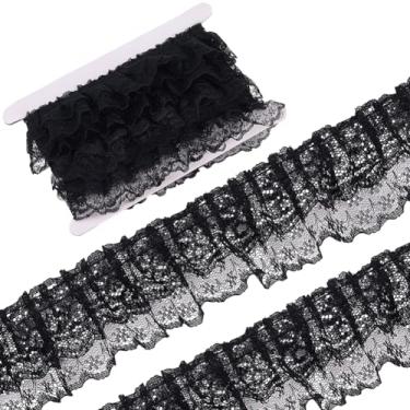 Imagem de GORGECRAFT 10,9 m × 5,8 cm de renda com acabamento de babados organza cetim 2 camadas de malha plissada, fita de chiffon plissada, franja de tecido com borda franzida para artesanato, faça você mesmo