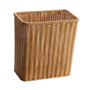 Imagem de DimyFew Cesto de lixo para economizar espaço, enfeite para espaços estreitos, cesto de lixo resistente para armazenamento em sala de estar e banheiro, Marrom Claro