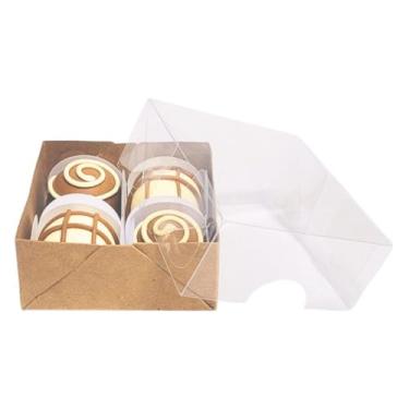 Imagem de Caixa de Acetato para 4 Brigadeiros, 7x7x3 cm, Tampa Transparente e Base Branca ou Kraft (Kraft 100 un)