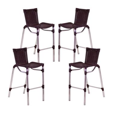 Imagem de 4 Banquetas Em Alumínio Fortaleza Alta Com Encosto para Cozinha Edícula e Balcão