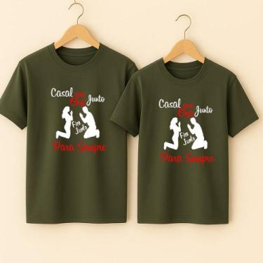 Imagem de Camiseta Algodão Unissex Casal Estampa Casal Que Ora Juntos Romance Am