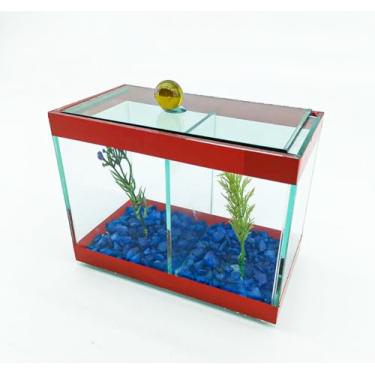 Imagem de Aquário Beteira Dupla Decorado 17x9x13 1,9L 2 Peixes Betas (Vermelho)