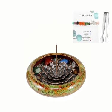 Imagem de MYMYYT Suporte de incenso – Queimador de incenso de cerâmica verde, suporte de incenso de lótus de cristal, queimador de incenso para cone, bobina, cones de sálvia, olíbano e palo santo