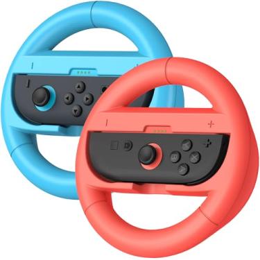 Imagem de AXYBCOOL Switch 2 Steering Wheel Compatible with Nintendo Switch 2 Joy Con,Switch Accessories Gift for Mario Kart，2 packs (Orange,Blue)