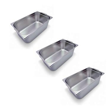 Imagem de Kit 3 Cubas Gastronômica Inox GN 1/1 200mm com Alça Prateada