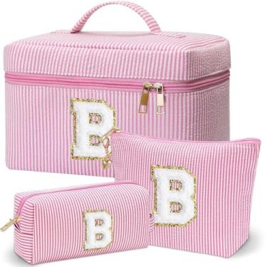 Imagem de Bolsa de maquiagem personalizada com monograma, 3 peças, monograma, necessaire de higiene pessoal personalizada para 6 a 18 anos, presente de formatura de aniversário, bolsa de maquiagem para mulheres
