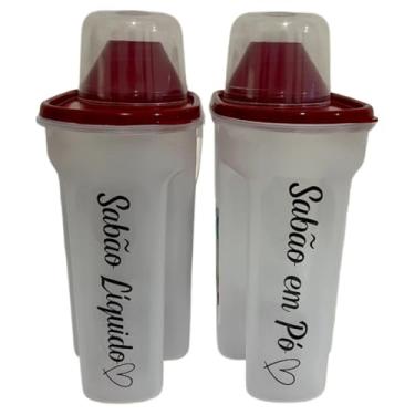 Imagem de Kit 3 Porta Sabão Líquido 1700ml Com Tampa Medidora + Adesivo(Vermelho 2pç- Sab liquid+ S.Pó)