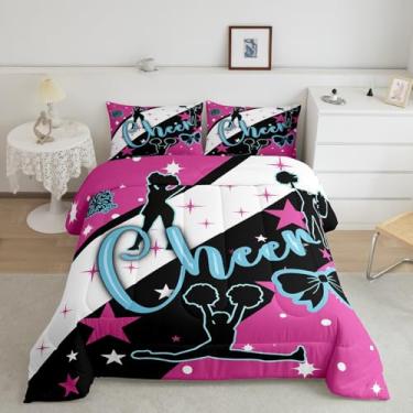 Imagem de meiyoeat Conjunto de edredom solteiro de líder de torcida para crianças, meninos, meninas, adolescentes, com enchimento de edredom respirável, botânico, decoração de quarto, 1 edredom com 1 fronha