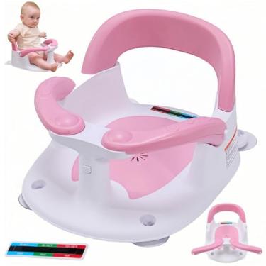 Imagem de Assento de banho para bebês de 6 meses ou mais sentados, assento de banho infantil com alerta de temperatura e almofada antiderrapante, cadeira de banho infantil para banheira (assento de banho de