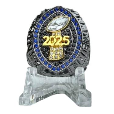 Imagem de Legacy Rings Anel Troféu Campeonato de Futebol de Fantasia 2025 | Prêmio banhado a metal preto para vencedor da liga de futebol de fantasia | Pedras coloridas, Metal, Sem pedra preciosa
