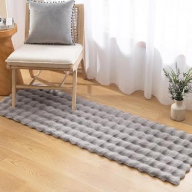 Imagem de Ashler Tapete de pele de coelho sintético - cinza claro 1,8 m macio e fofo, tapete retangular felpudo para sala de estar, quarto, lavável na máquina, tapete felpudo para berçário - bolha 3D