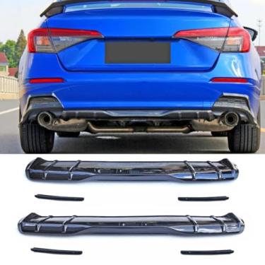 Imagem de Lábio do para-choque traseiro do carro compatível com Civic Thai Edition 11th 2022 divisor traseiro difusor spoiler body kit acessórios para carro (preto brilhante)