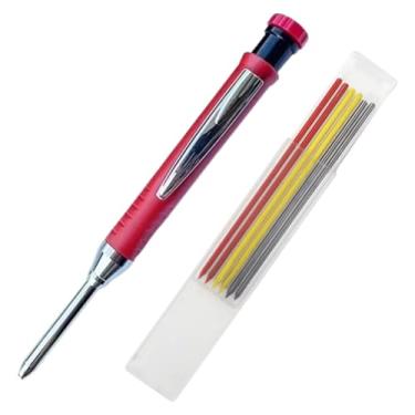 Imagem de Lápis de Carpinteiro Reforçado Lapiseira 2.8mm Marcador Riscador com Apontador e Refil de Grafite (Vermelho)