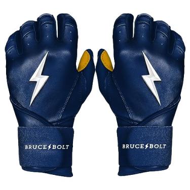 Imagem de Luvas de beisebol de couro de cabretta com bainha longa premium Pro da Bruce BOLT 2020 com bolsa de luvas, Azul marino, Small