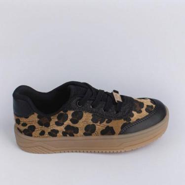 Imagem de Tênis Infantil Menina Kidy Happy Cano Baixo Onça Confortável Escolar C