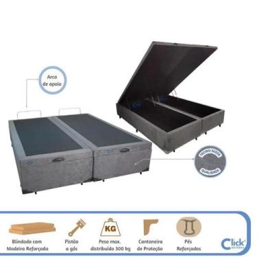 Imagem de Cama Box Baú King Bipartido Blindado 193x203 Suede Cinza ou Preto  Mai