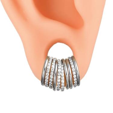 Imagem de Twolobes Argolas de septo de 5/10 peças, 16G/1,2*(6-8-10) mm Anéis de nariz de segmento CZ de aço inoxidável cirúrgico, brincos de argola de cartilagem clicker para torre, Daith, Tragus, padrão de