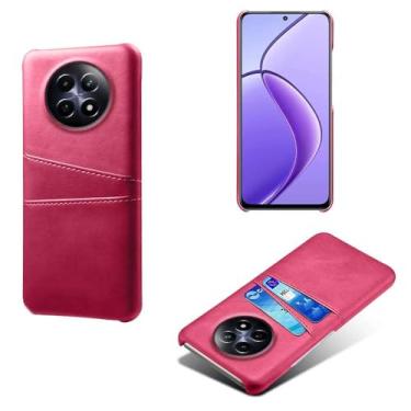 Imagem de Capas Compatível com OPPO Realme 12 5G,tampa protetora de couro falso,design de saco de cartão com 2 fendas de cartão atrás,proteção anti-impressão digital e anti-gota-Rose Red