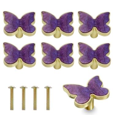 Imagem de YDDXAQHB 6 peças de parafusos de pulseira de liga de borboleta puxador giratório de orifício único maçaneta decorativa para cozinha, armário, gaveta, decoração de armário e porta de móveis (Roxo)