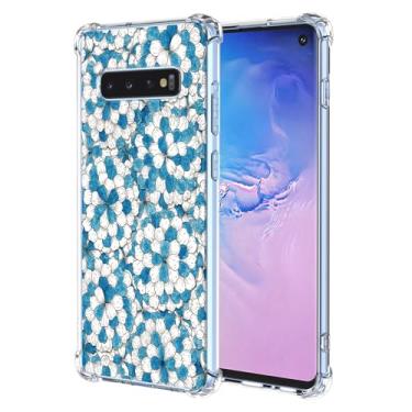 Imagem de JDYGWK Capa para Samsung S10 Plus Galaxy S10 Plus, estampa de flores transparentes, silicone TPU macio, fina, à prova de choque, capa protetora antiarranhões para Samsung Galaxy S10 Plus, azul branco