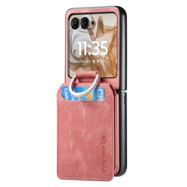 Imagem de HAO RIYLN Capa carteira para Moto Razr 60/60 Ultra, capa de couro retrô com fecho magnético slots para cartões, capa de proteção à prova de choque, rosa, 60 Ultra