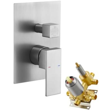 Imagem de Válvula misturadora de equilíbrio de pressão de chuveiro de montagem na parede, kit de acabamento de válvulas de latão sólido de chuveiro de 3 funções, válvula de substituição de torneira de chuveiro