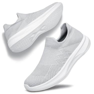 Imagem de TIANYUQI Tênis feminino sem cadarço, confortável, leve, respirável, de malha, tênis, academia, corrida, Cinza, 40