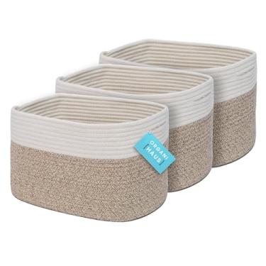 Imagem de OrganiHaus Conjunto de 3 cestas de tecido para organização, cesta de corda de algodão para decoração, cestas organizadoras de armazenamento de sapatos, cestas e caixas de armazenamento decorativas